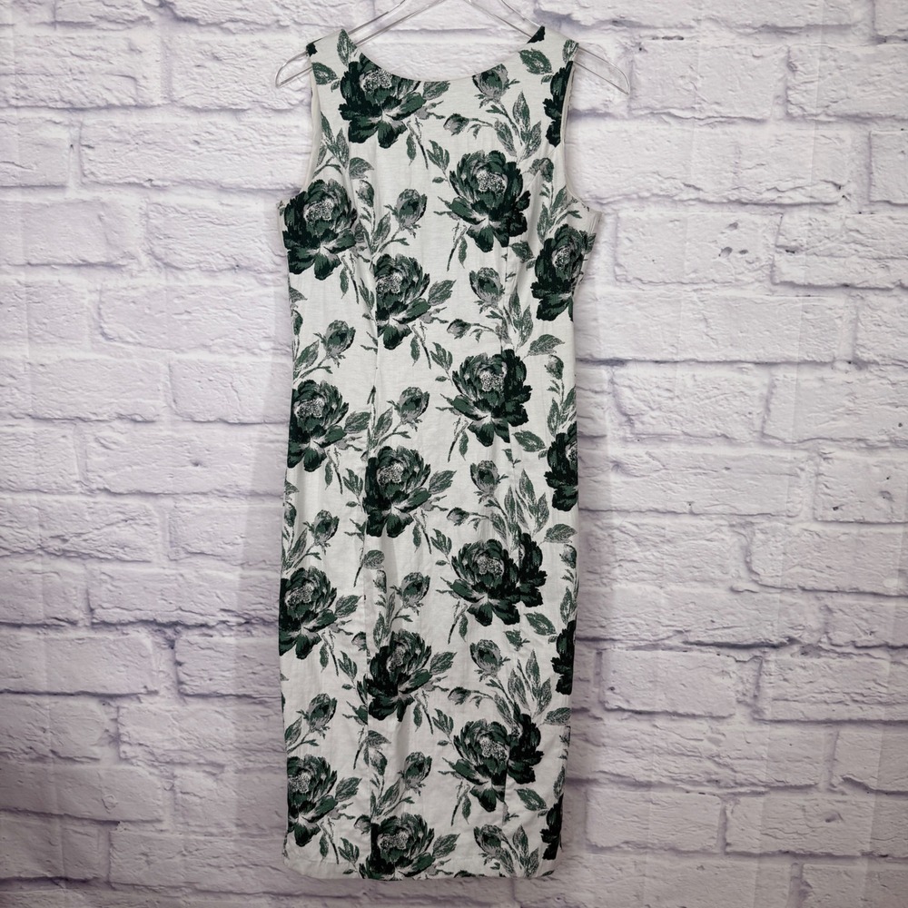 Eva Mendes Sheath Dress Womens 8 Green‎ White Floral Jacquard V-Back